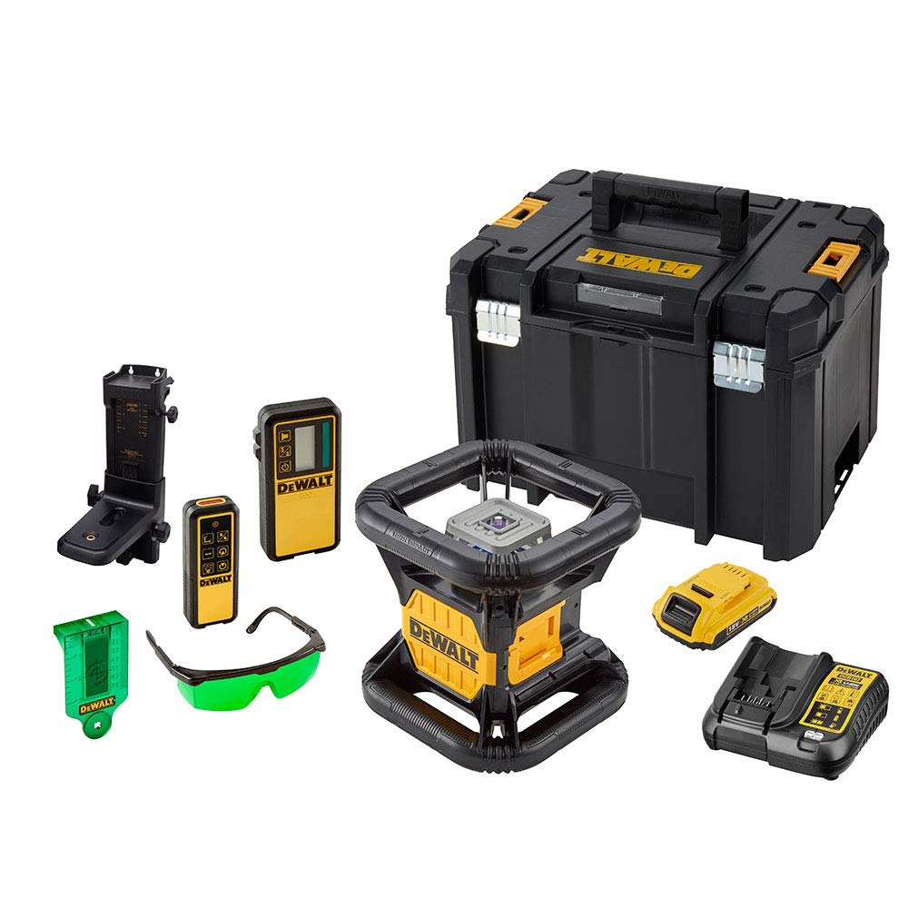 DeWalt Laser rotante con raggio verde di alta visibilità e batteria ricaricabile da 18V.