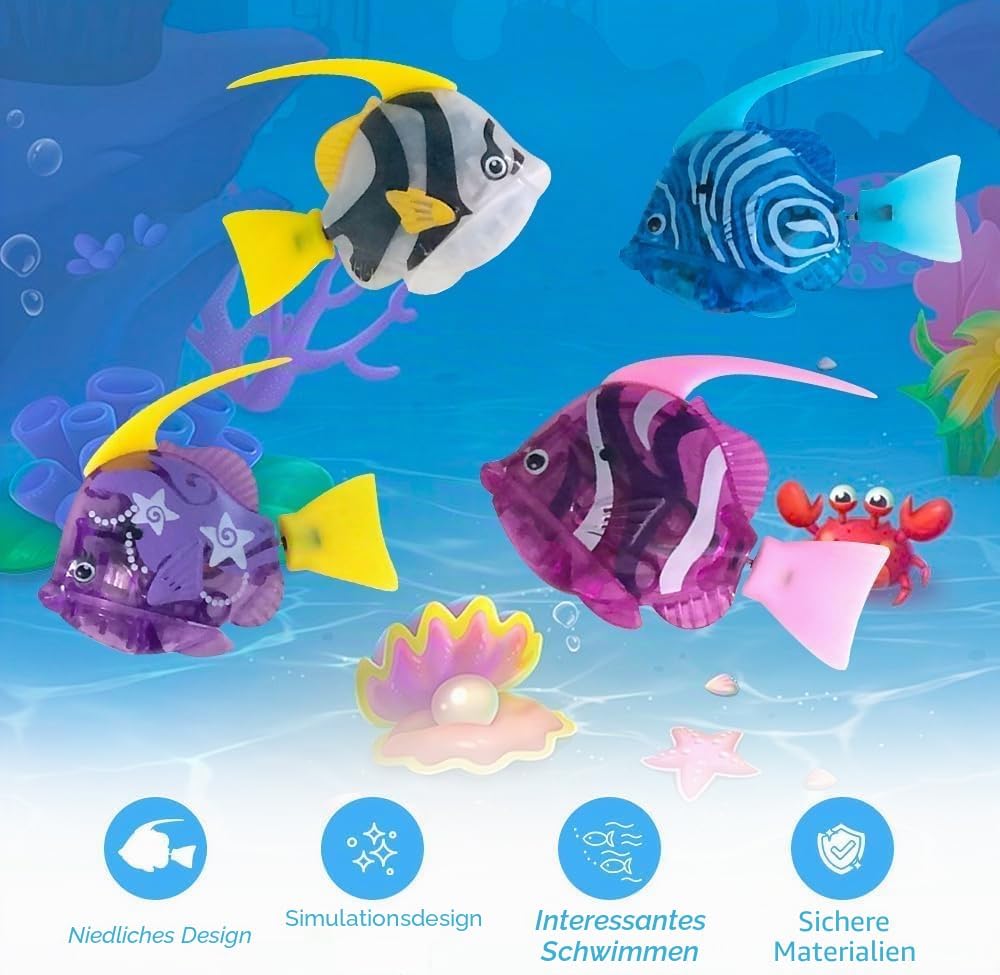 Mineup 4 Stück Roboter Fisch, Robo Fish, Elektrische Fische mit Leuchtende, Elektronischer Haustier