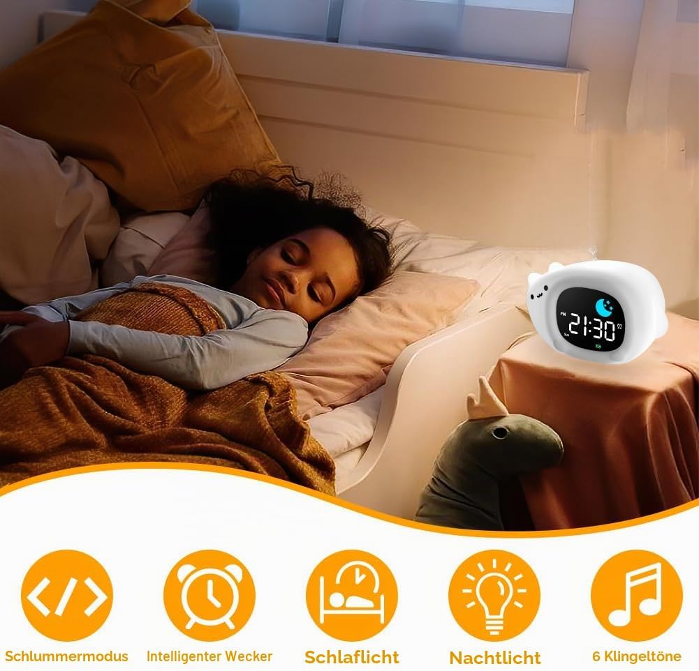 HOTUT Kinder Lichtwecker,Schlaftrainer Kinder mit Nachtlichtern,6 White Noise Kinderwecker,Digitaler