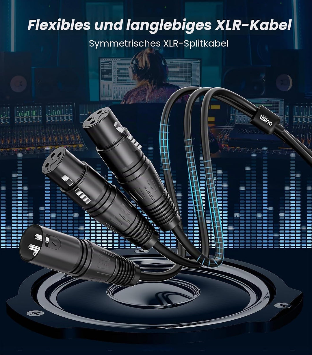 Tisino XLR Y-Splitter-Kabel, Dual-Buchse XLR auf Stecker, Mikrofonkombinator, Y-Kabel, symmetrisches