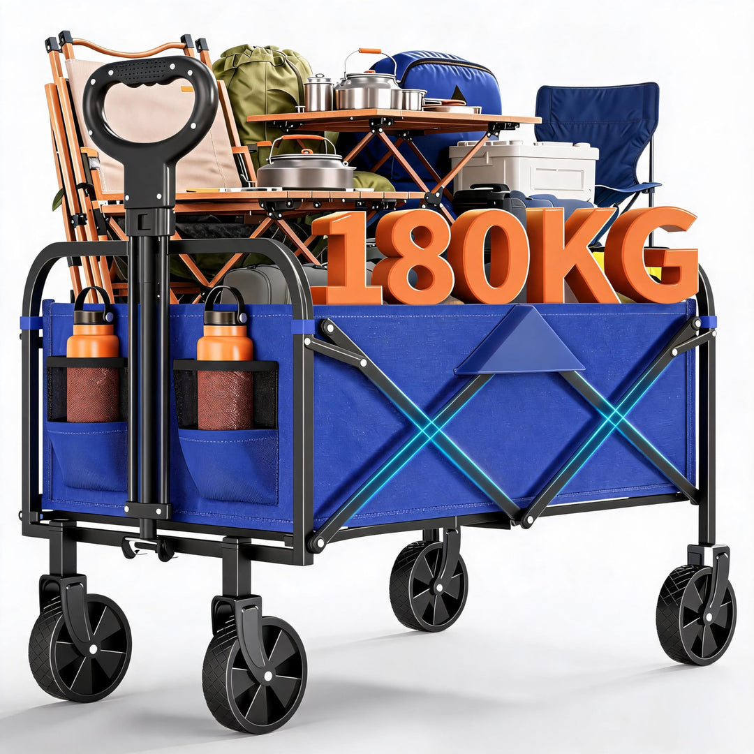 XXL Bollerwagen faltbar 220L, 180KG, Gartenwagen für alle gelände, Handwagen Stahlrahmen 600D Oxford