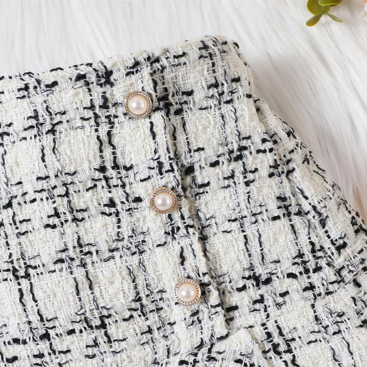 Kleinkind Baby Mädchen Kleidung Langarm Gerippte Oberteile Plaid Tweed Muster Rock Baskenmütze Herbs