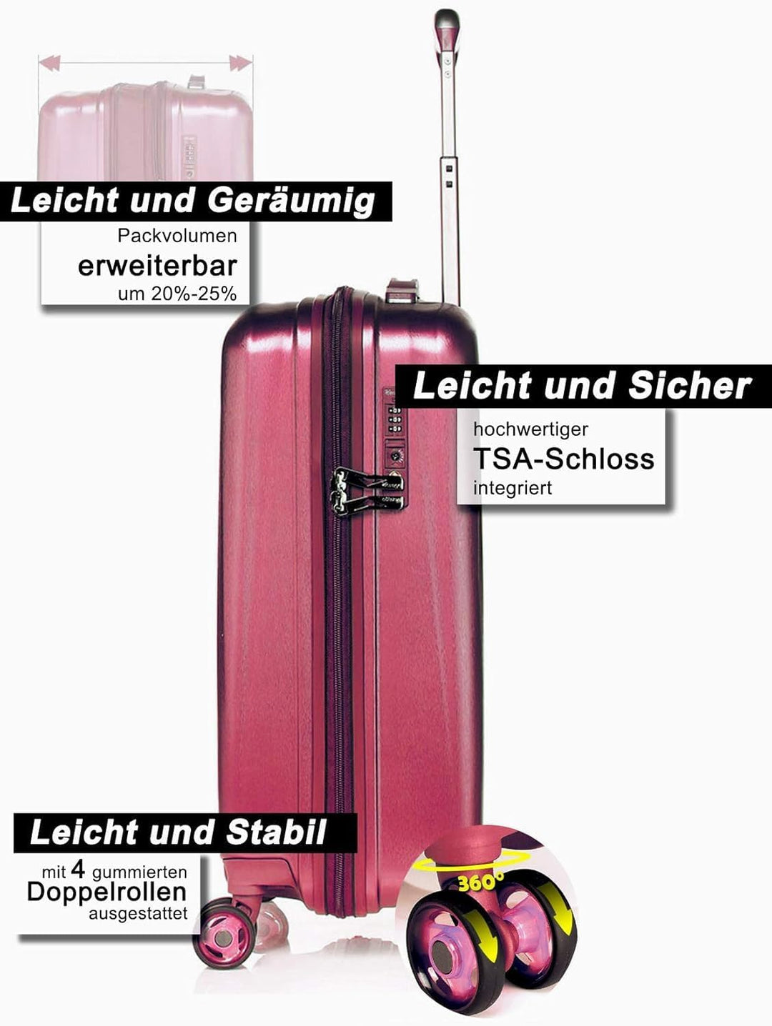 ABISTAB VERAGE Leichter Hartschalen-Koffer Handgepäck TSA integriert S-M-L-Set von Kinetic, 4 Rollen