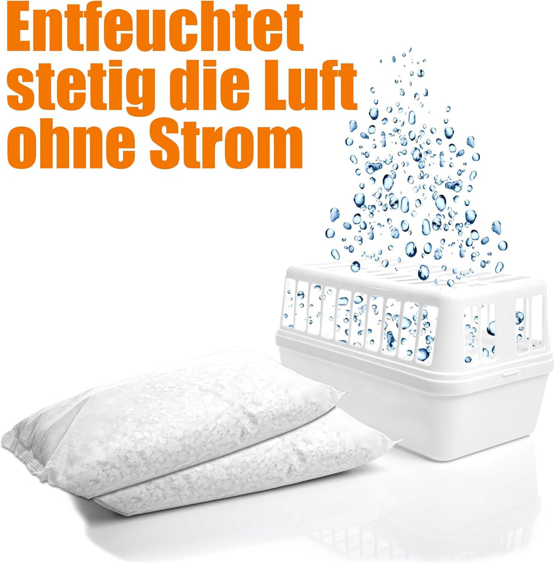 BigDean 4 Stück Luftentfeuchter + 8x 1,2kg Luftentfeuchtergranulat Nachfüllpack – Feuchtigkeits-Stop