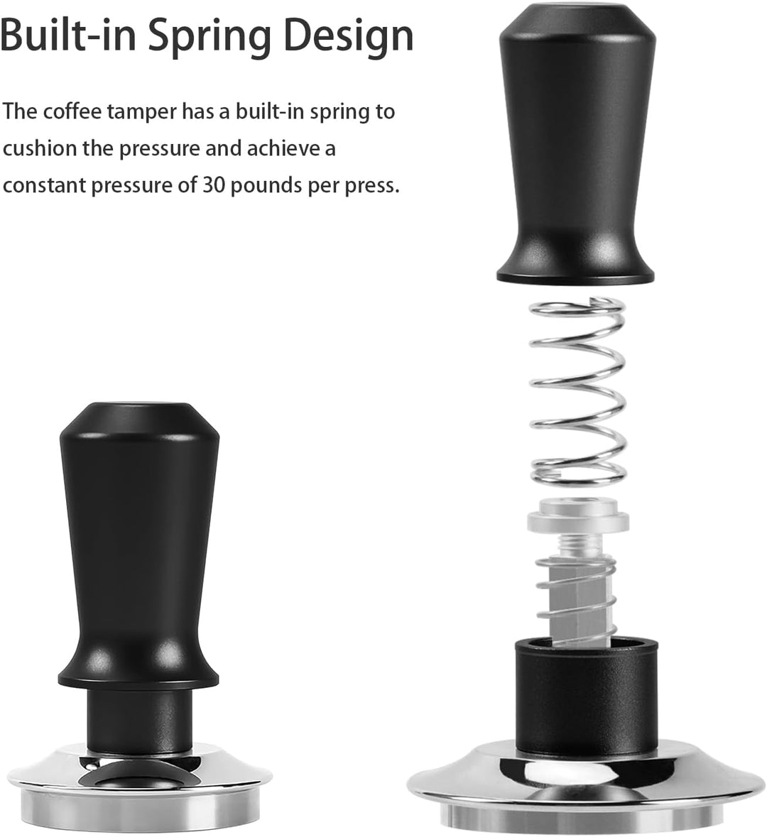 Kaffee Tamper, Espresso Tamper, Federbelasteter kalibrierter Tamper mit Edelstahlbasis, 30lbs konsta