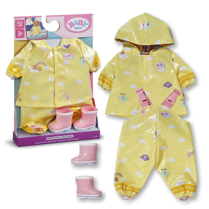 Baby Born Regen-Oufit mit Regenmantel, Regenhose und Gummistiefeln für 43 cm Puppen