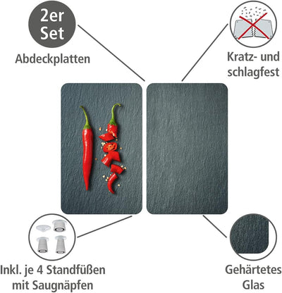 WENKO Herdabdeckplatte Universal Cayenne, 2er Set Herdabdeckung für alle Herdarten, Gehärtetes Glas,