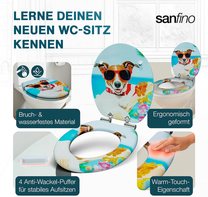 Premium WC Sitz mit Absenkautomatik – hochwertige Toilettendeckel aus Holz, viele bunte Motive, hohe