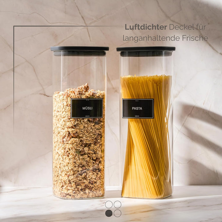 Greeano Vorratsgläser eckig mit Glasdeckel 2400ml [2er Set] – Vorratsdosen Glas luftdicht & mottensi