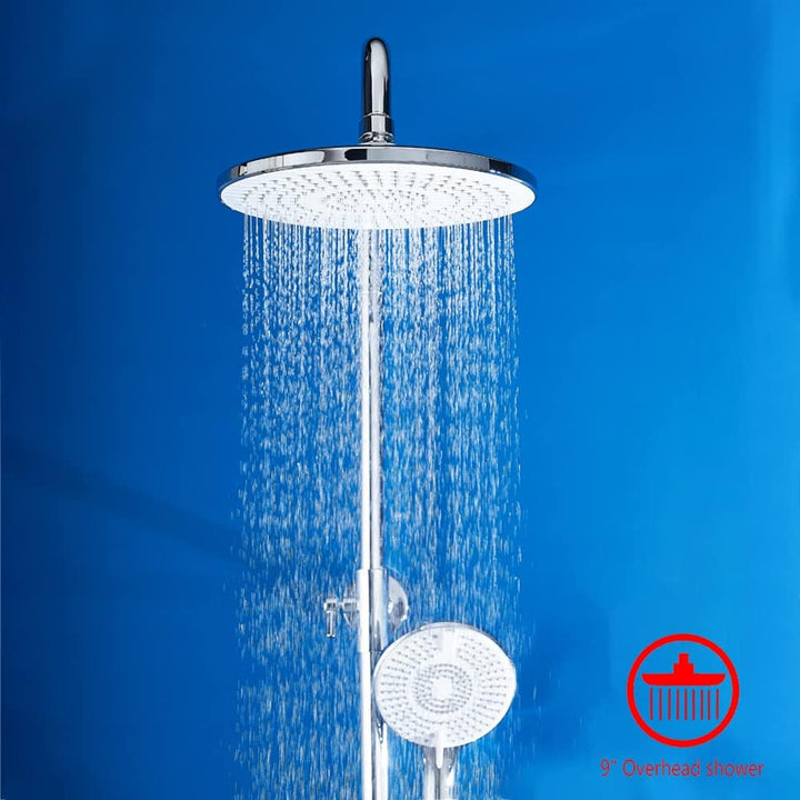 Plumbsys Duschsystem mit Thermostat,9.5” Runde Regendusche mit Thermostat armatur, Handbrause mit 3