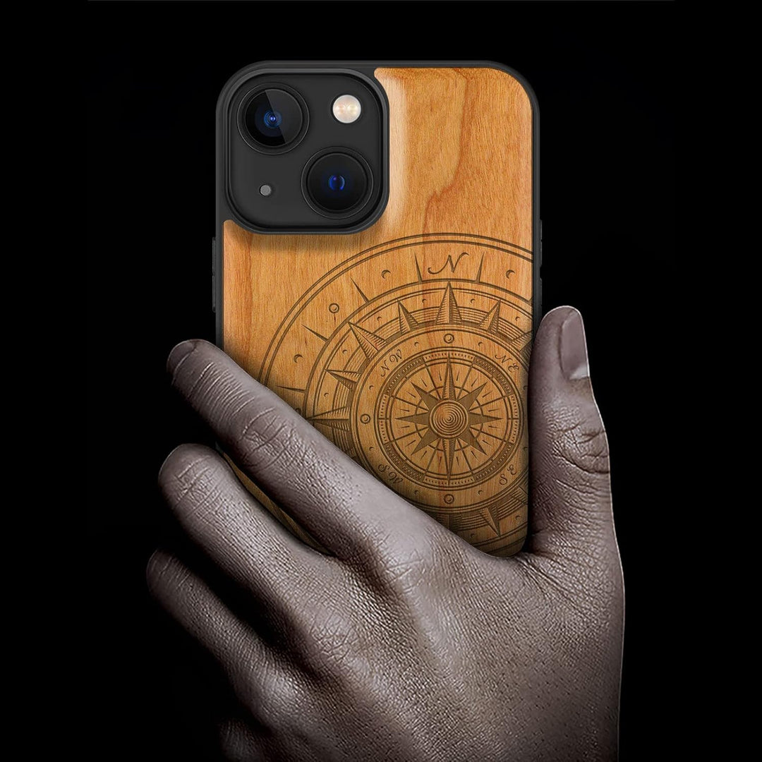 Carveit Magnetisch Hülle für iPhone 13 Mini [Elegante Kirschholz] [Weich TPU Stossstange] Stossfeste
