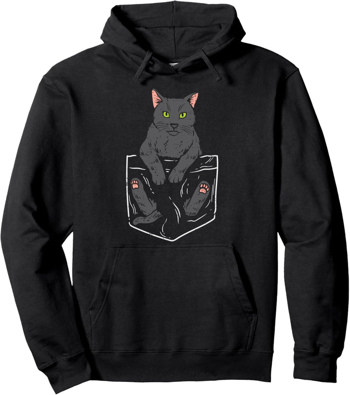 Center Pocket Feline Black Cat Feet Out Cute Men Women Gift Pullover Hoodie