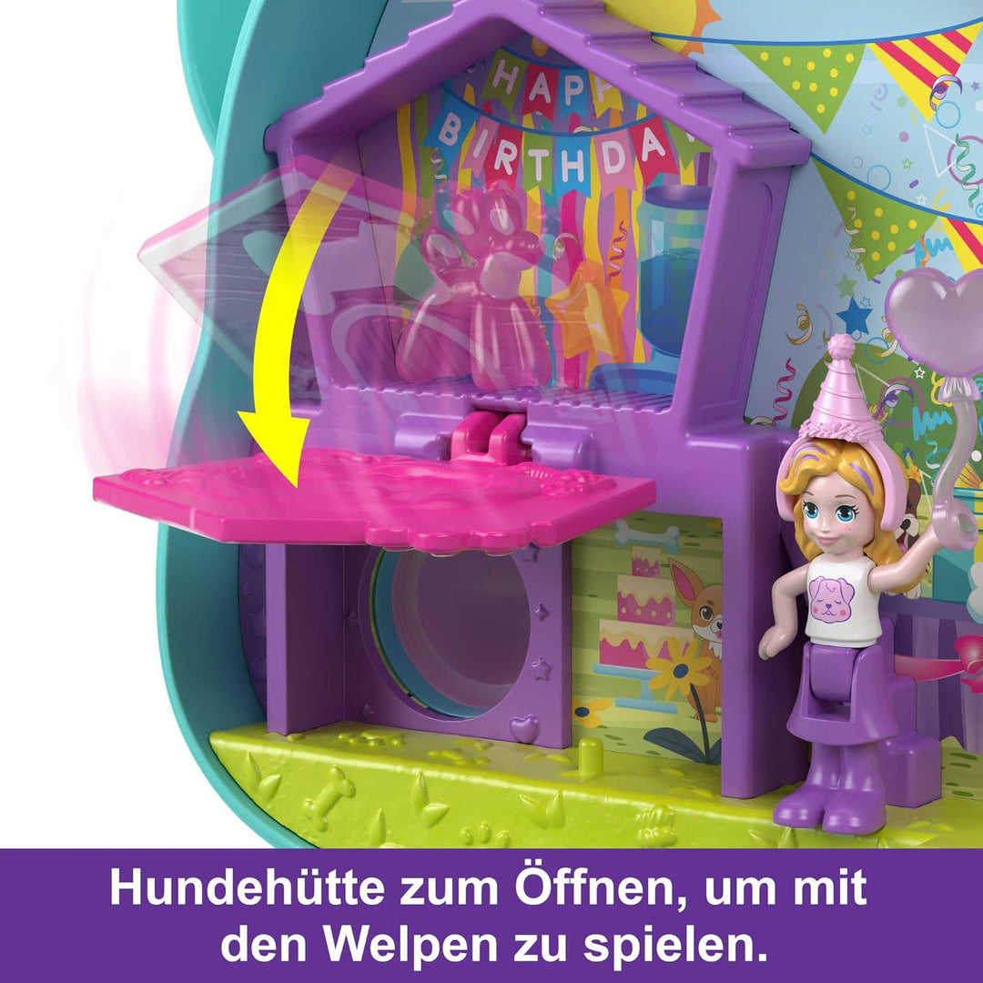 Polly Pocket Hunde-Party Schatulle - Spielset mit 2 Puppen, 5 beweglichen Spielelementen, 14 Accesso