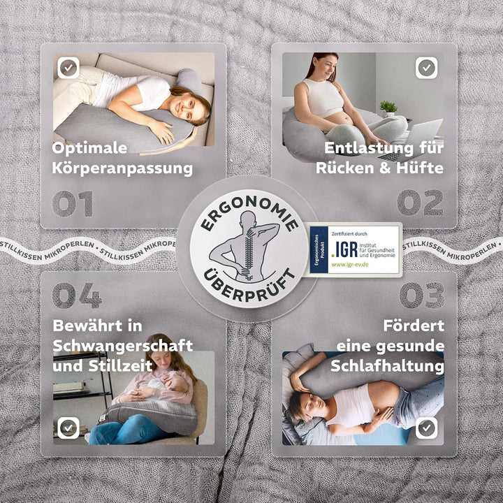 sei Design Stillkissen XXL Mikroperlen-Füllung mit Musselin-Bezug aus Baumwolle [100% Bio-Baumwolle