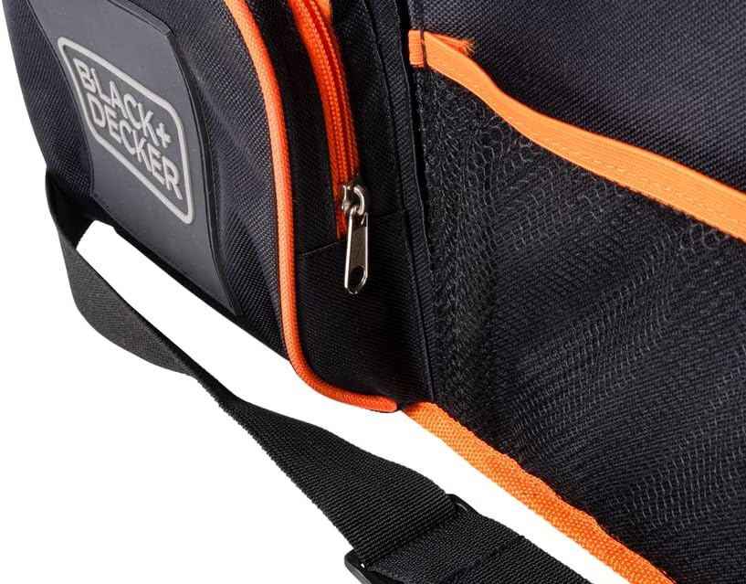 BLACK+DECKER Kofferraum-Organizer – 47,5 x 25 x 30 cm – mit Tragegurt – Getränkehalter – Grau/Orange