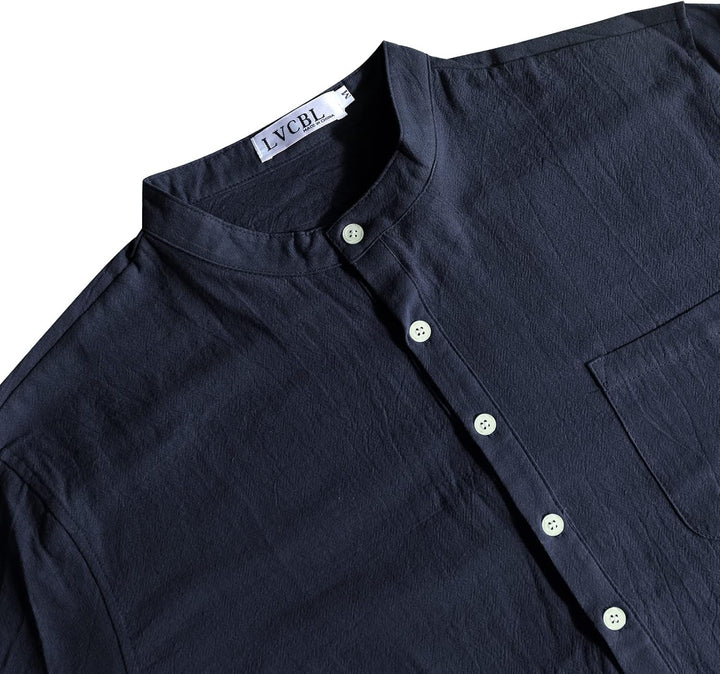 LVCBL Hemd Herren Langarm Henley Sommerhemd Herren Freizeithemd Leinenhemd Regular Fit Men Shirts XX