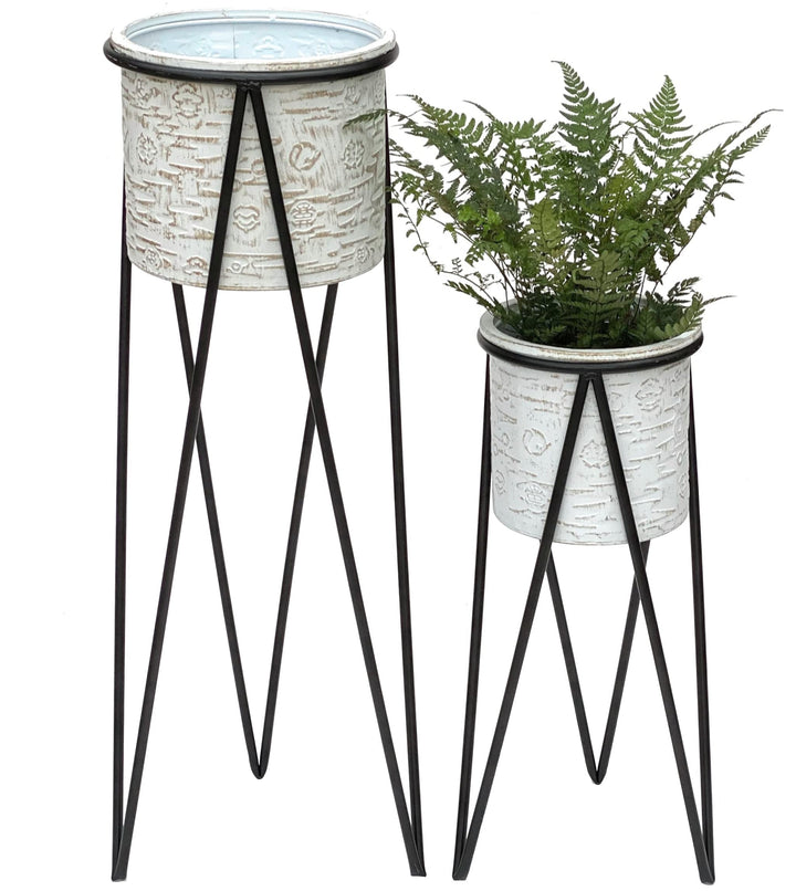 DanDiBo Blumenhocker mit Topf Metall Schwarz Weiss 2er Set Blumenständer 96043 Blumensäule Modern Pf