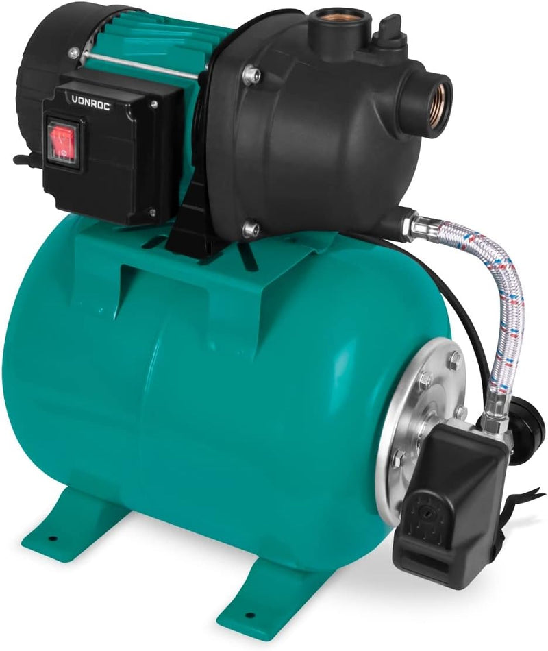 VONROC Hauswasserwerk 800W – Automatische Wasserpumpe mit Druckschalter & 19L Tank – 3300 l/h, 4 bar