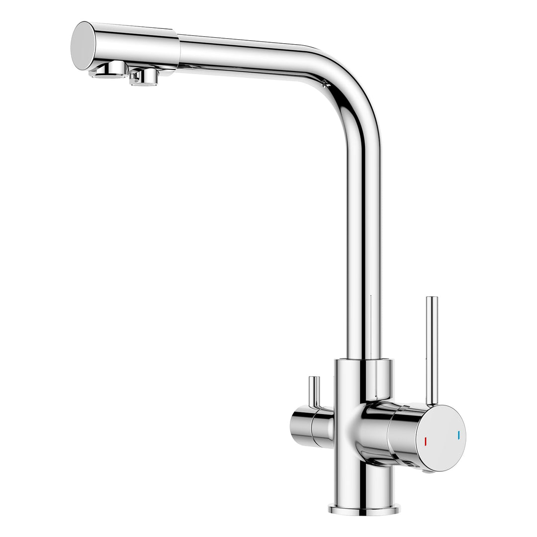 FORIOUS Wasserhahn Küche, 3 Wege Wasserhahn Mischbatterie Küche, Zweigriffige Edelstahl-Spülarmature