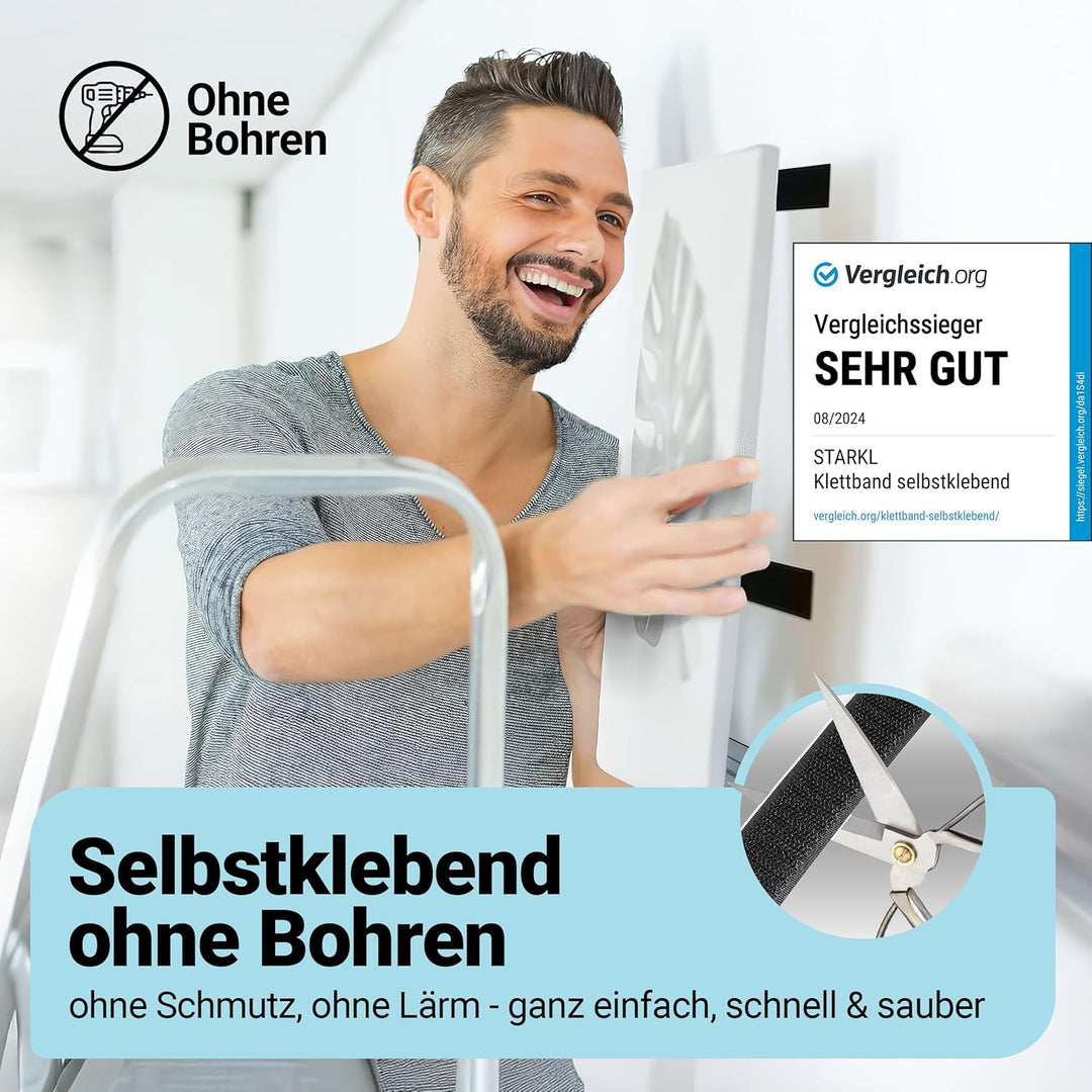 STARKL® Premium Klettband selbstklebend Extra Stark u. Extra Breit (Schwarz) I 5m x 50mm Klettversch