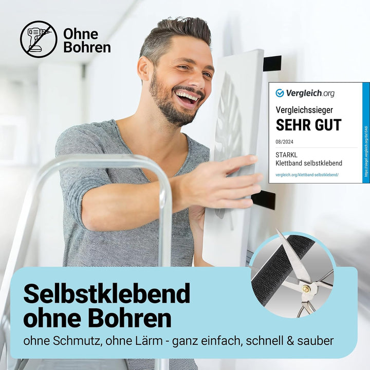 STARKL® Premium Klettband selbstklebend Extra Stark u. Extra Breit (Schwarz) I 5m x 50mm Klettversch