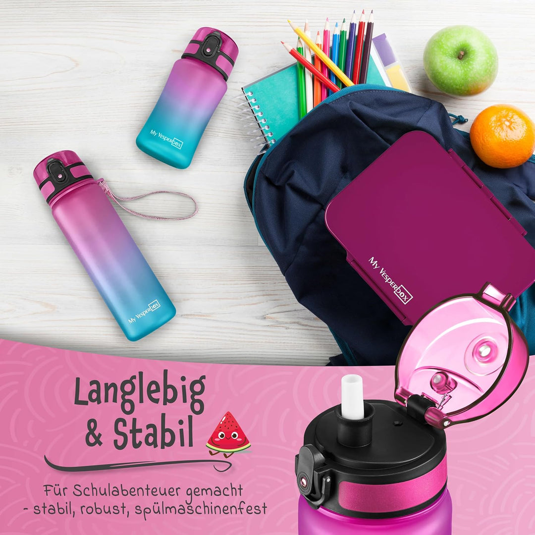 My Vesperbox® Trinkflasche Kinder [750ML] - Wasserflasche Kohlensäure Geeignet & Auslaufsicher - Wat