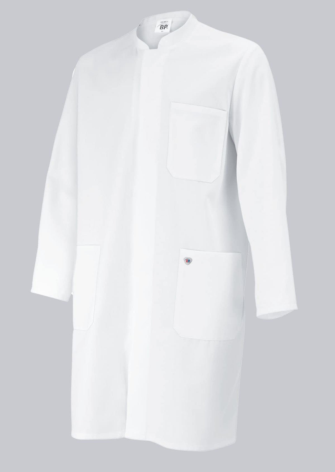 BP 1654-130-21-Mn Unisex-Mantel, Langarm, Stehkragen, 205,00 g/m² Reine Baumwolle, weiss, Mn, Mn
