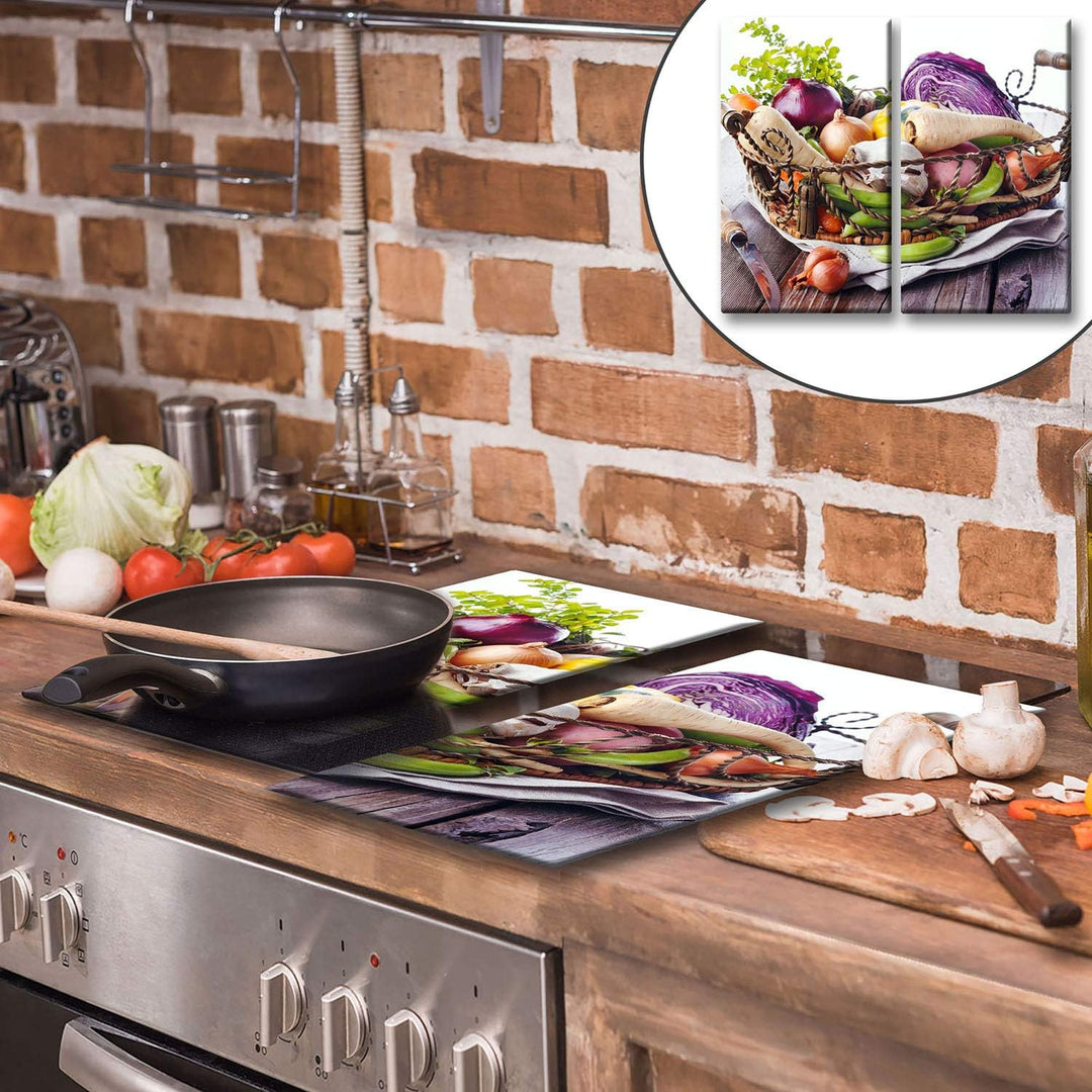QTA | Herdabdeckplatten Set 2x30x52 cm Ceranfeld Abdeckung Glas Spritzschutz Abdeckplatte Glasplatte