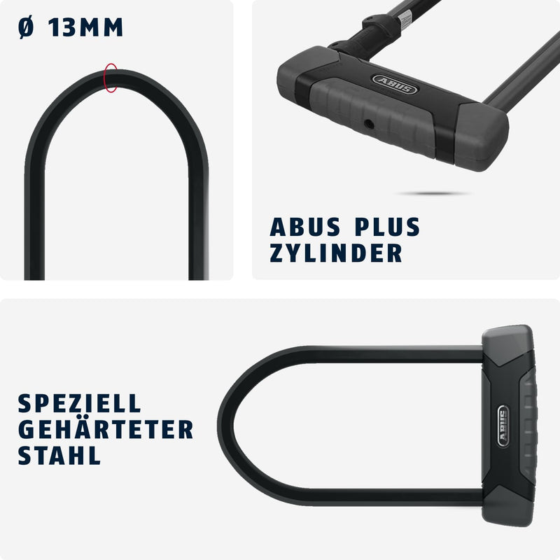 ABUS Bügelschloss Granit XPlus 540 + USH-Halterung - Fahrradschloss mit 13 mm starkem Bügel und XPlu