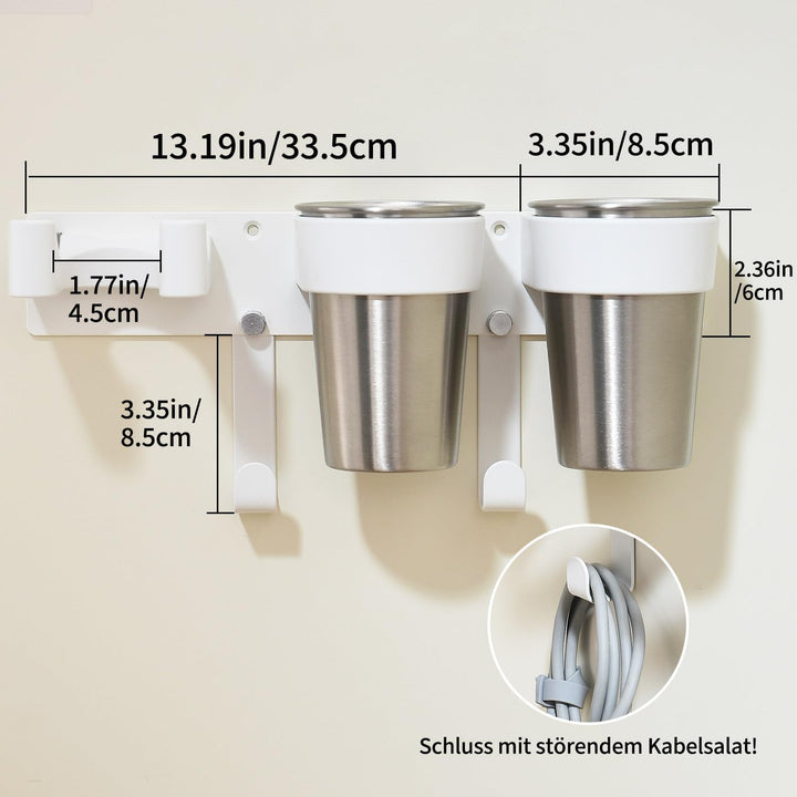 Föhn und Glätteisen Halterung, Fönhalterung ohne Bohren aus hochwertigem Aluminium in Weiss, hitzebe