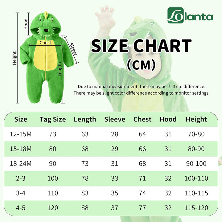 LOLANTA Baby Dinosaurier Drachen Kostüm mit Kapuze, Kinder Flanell Overall, Karneval Kostüm für Klei