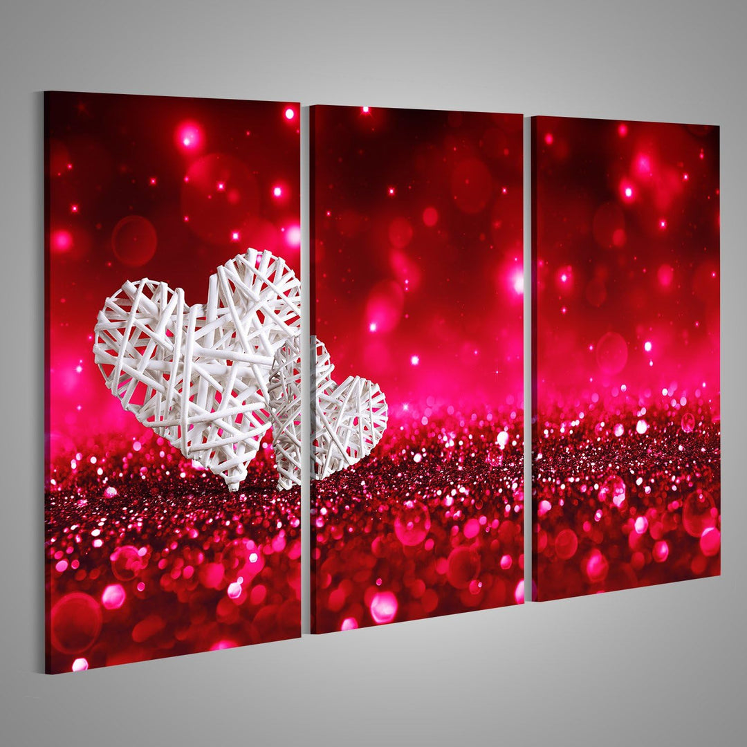 islandburner, Bild auf Leinwand Zwei Weidenherzen auf rotem, funkelndem Glitzer Wandbild Poster Lein