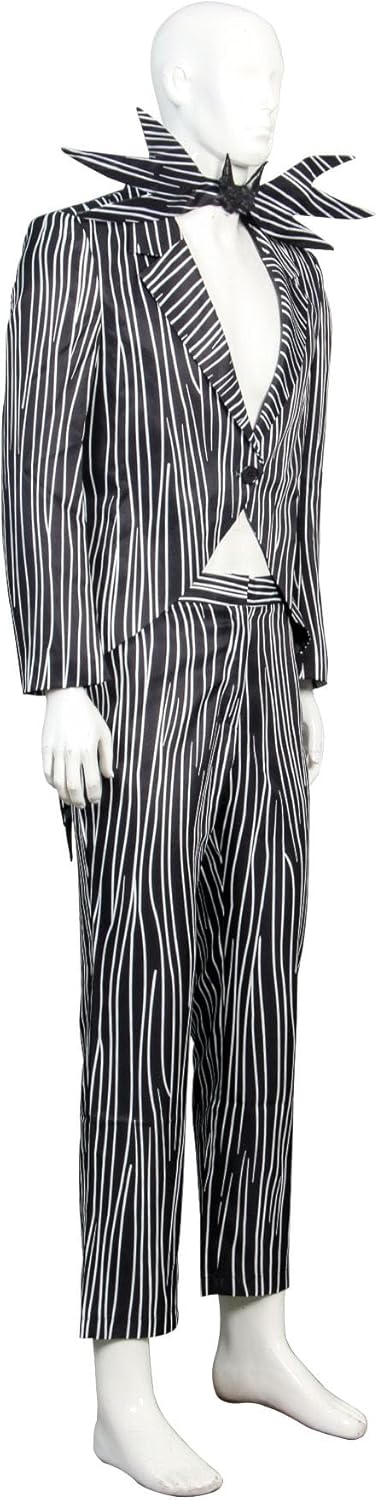 NUWIND Jack Skellington Herren Halloween Cosplay Kostüm Gestreifter Anzug mit Hose Fledermaus Fliege
