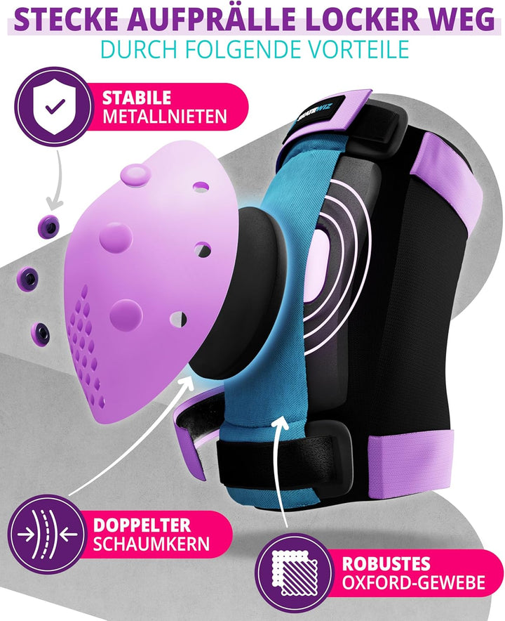 SKATEWIZ Skate Protektoren für Kinder &amp; Erwachsene in 6 Farben - Knieschützer Kinder Set [6pc] SMASH