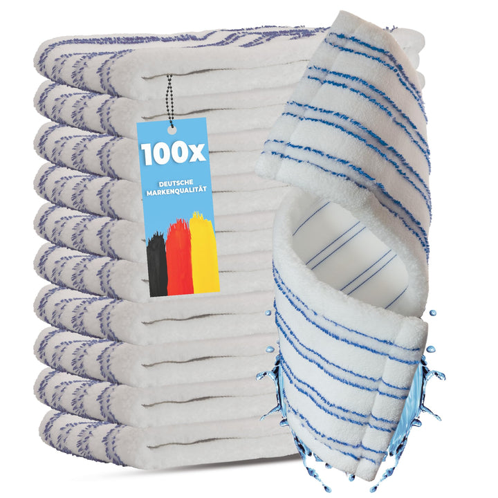 100x Microfaser Wischbezüge mit Abrasiv-Streifen – Profi Ersatz-Bezüge für 40 cm Mopphalter – Wischm