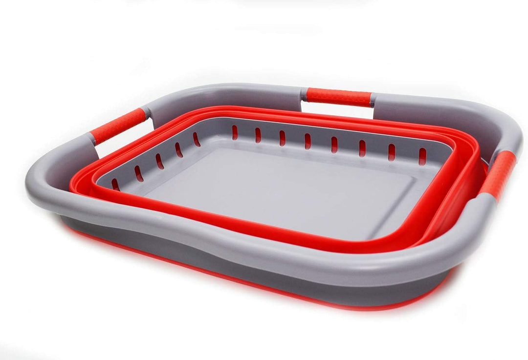SAMMART 41L Collapsible 3 Handled Plastic Laundry Basket - Foldable Pop Up Storage Basket/Organizer