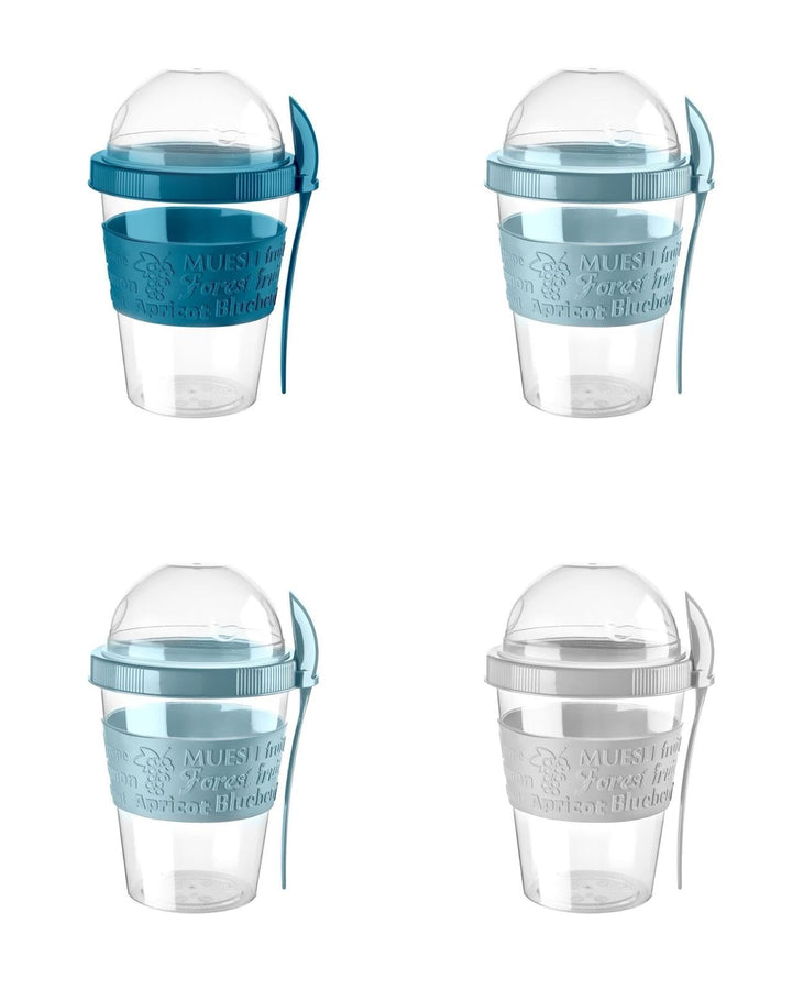 Generisch Müsli to Go Becher 4er Set – BPA-frei – Müslibecher mit Deckel & Löffel – Joghurtbecher, O