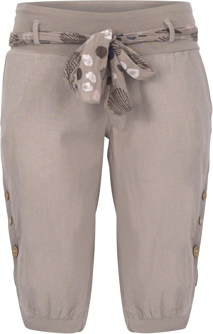 Malito Damen Kurze Hose aus Leinen | Caprihose in Unifarben | feine Freizeithose mit Gürtel | Stoffh