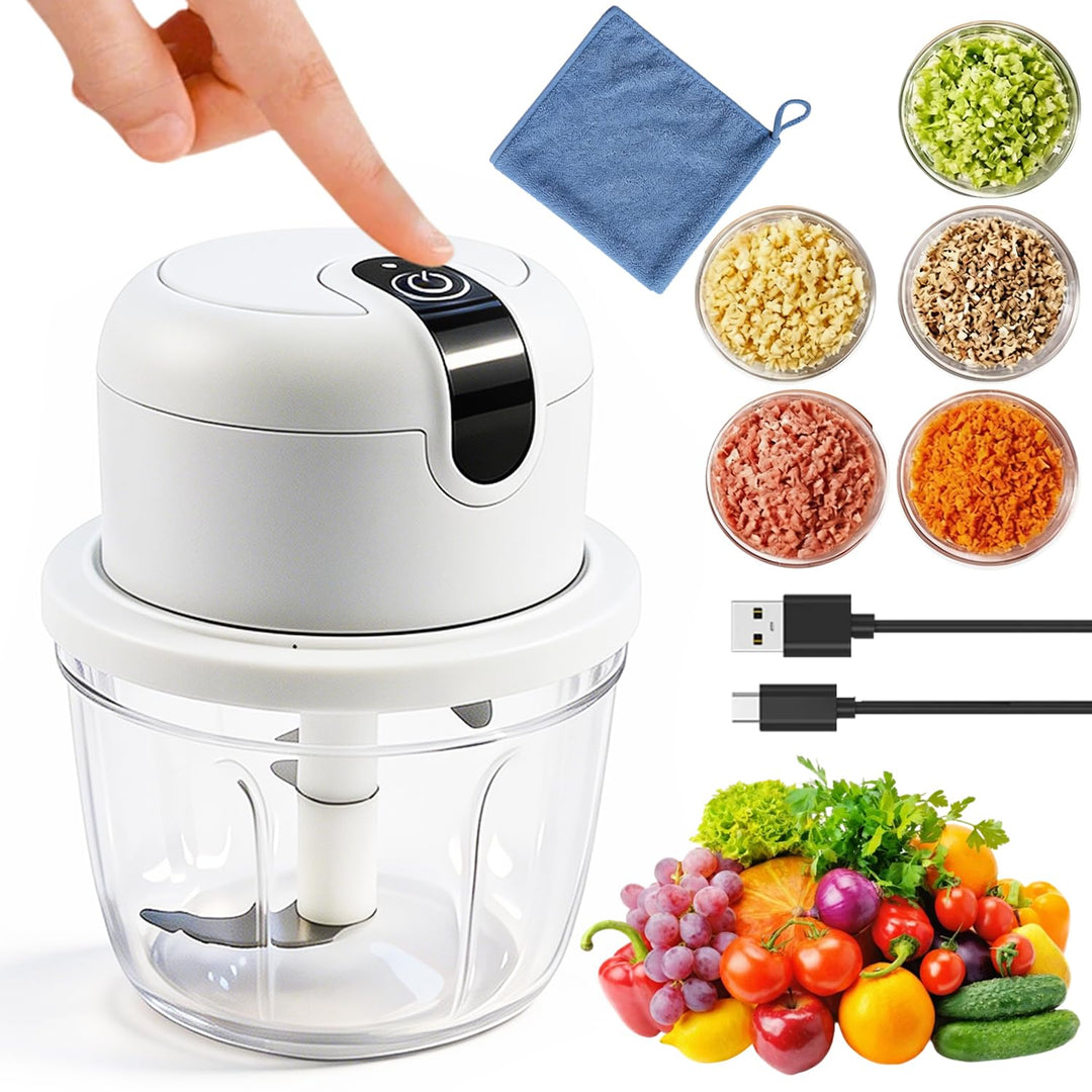 Elektrischer Küchenzerkleinerer, 350ml Zwiebel Zerkleinerer Elektrisch, USB-Aufladung, Kabelloser Ze