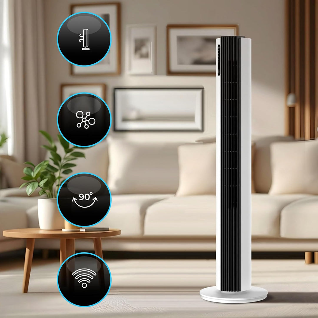 Turmventilator 110 cm PURE Plasma Ionisierung WiFi Tuya Smart Life, Energiesparender 30W DC-Motor, 1