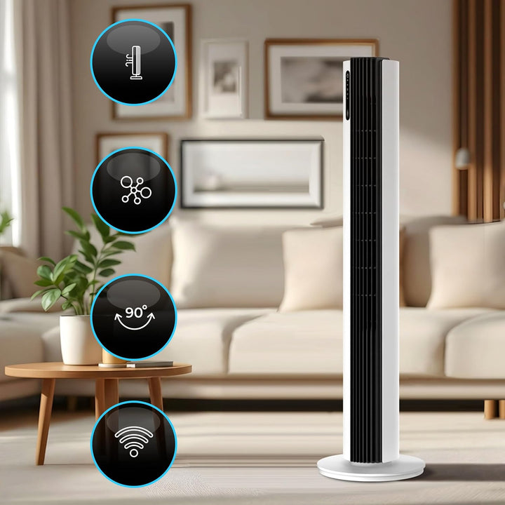 Turmventilator 110 cm PURE Plasma Ionisierung WiFi Tuya Smart Life, Energiesparender 30W DC-Motor, 1