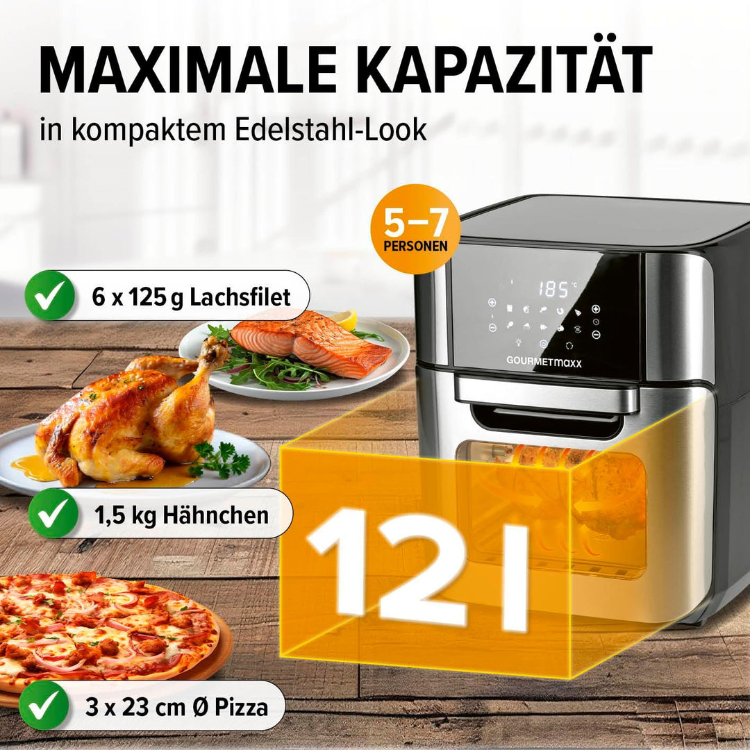 GOURMETmaxx Digitale Heissluftfritteuse 12 L, XXL-Edelstahl-Ofen | Airfryer + Timer, Touchdisplay, D