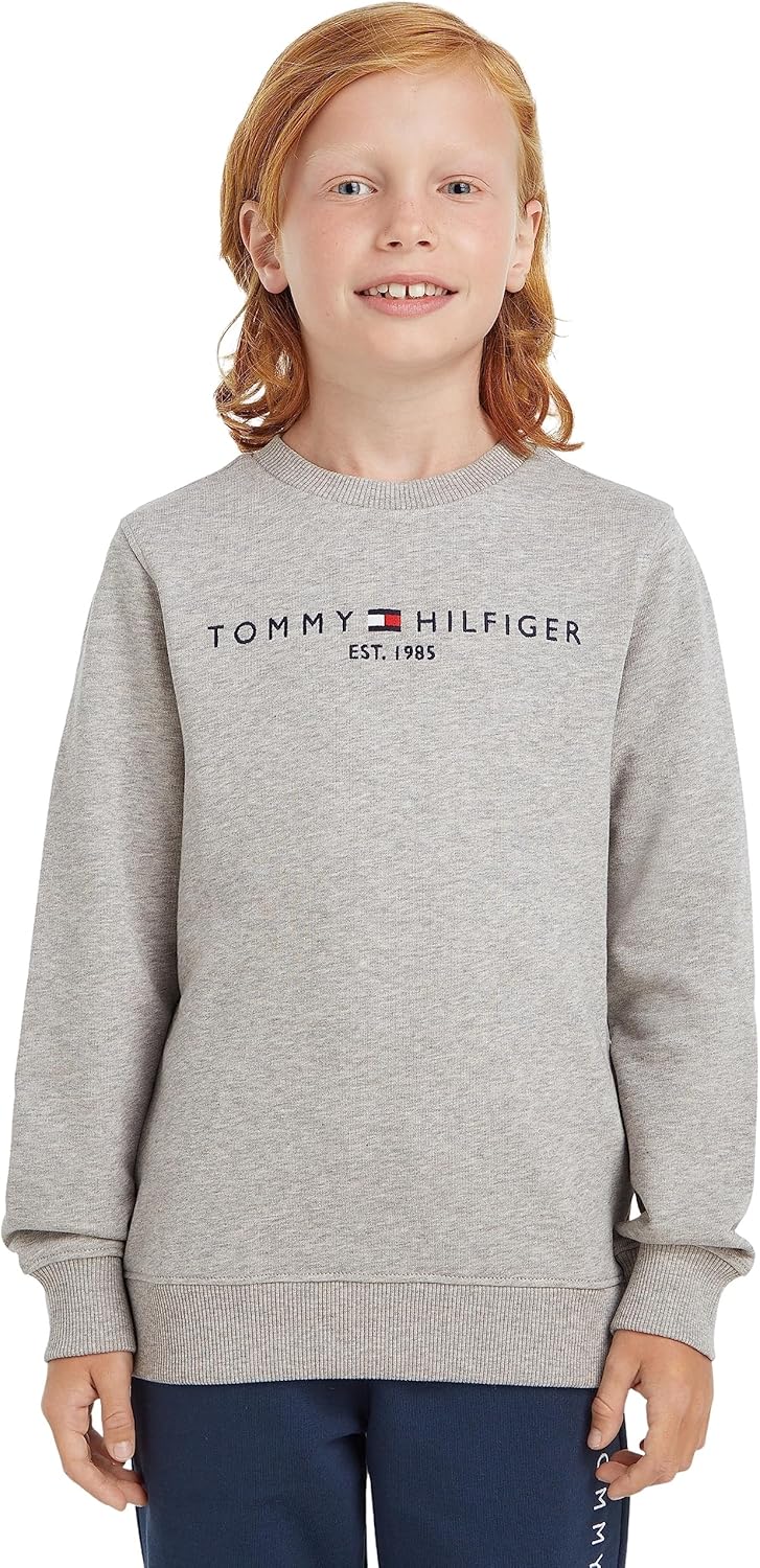 Tommy Hilfiger Kinder Unisex Sweatshirt Essential Sweatshirt ohne Kapuze, Grau (Light Grey Heather)