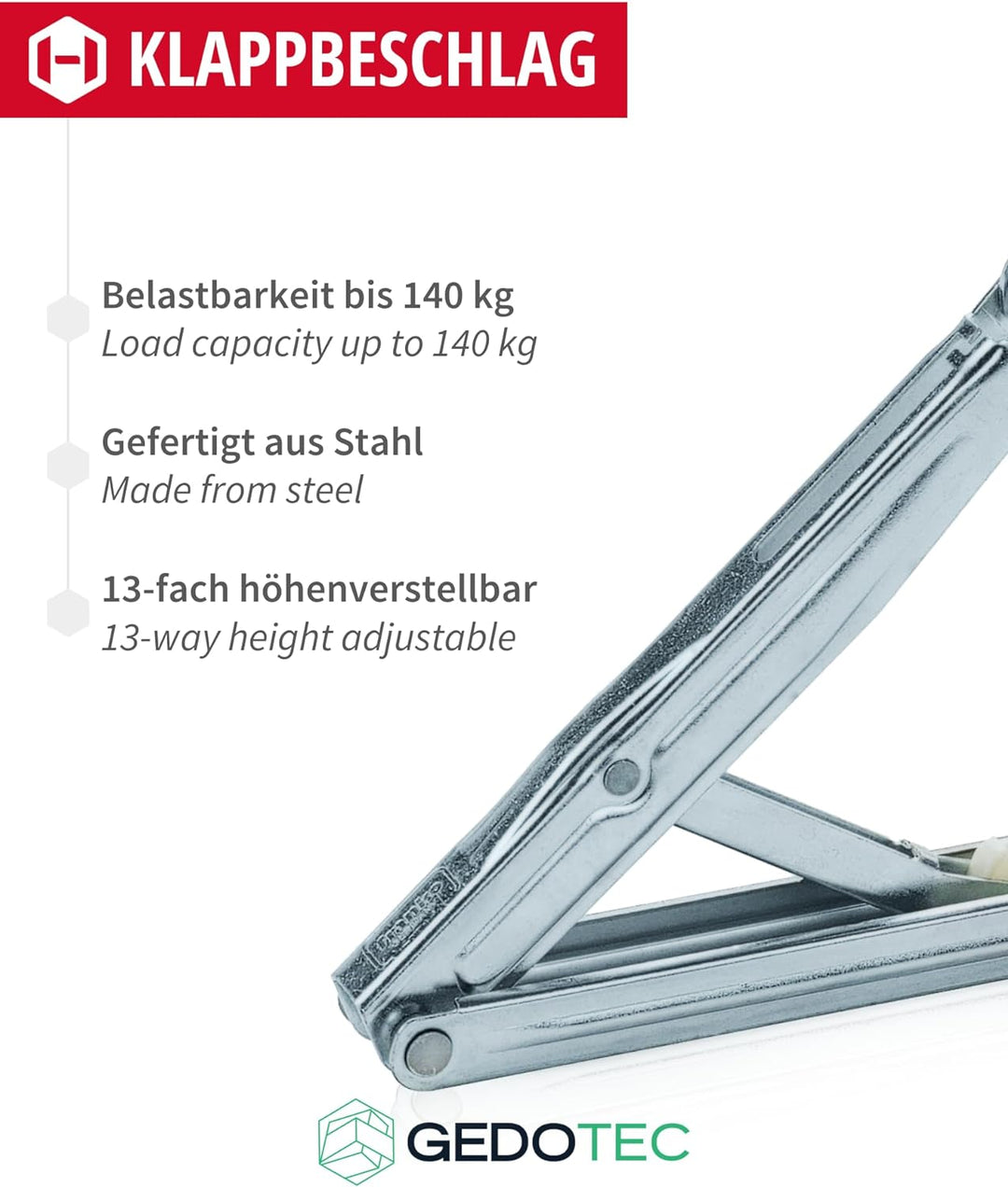 GedoTec Klappenbeschlag Rastomat Kopfteil Verstellbeschlag - MULTIFLEX | Hochstellstütze Metall verz