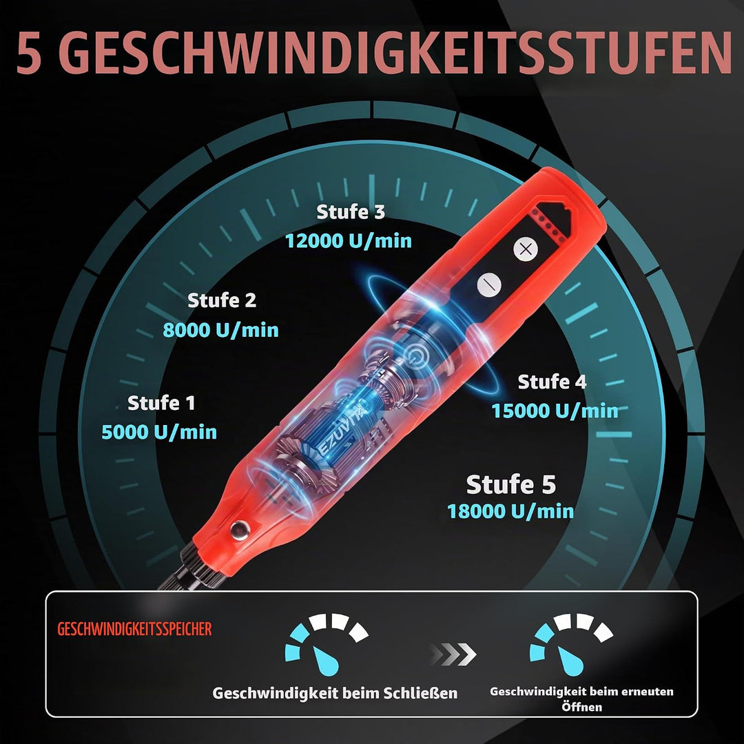 Mini Akku Rotationswerkzeug mit 446 Zubehör, 4V Multifunktionswerkzeug, 5-Gang-Speicherfunktion, mit