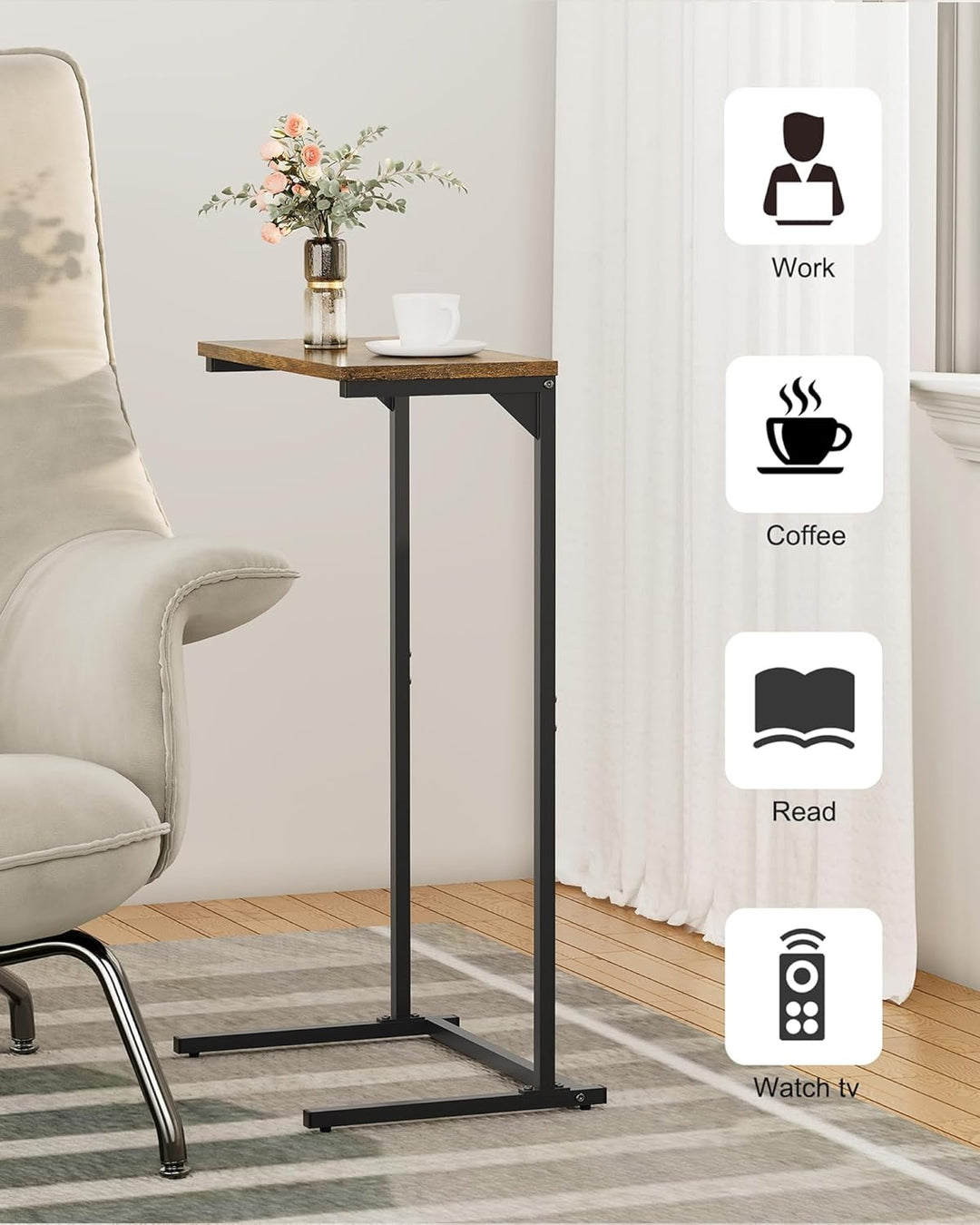 TUTOTAK C-förmiger Beistelltisch, kleiner Beistelltisch, 72,9 cm hoch, Couchtisch, Sofatisch, Wohnzi