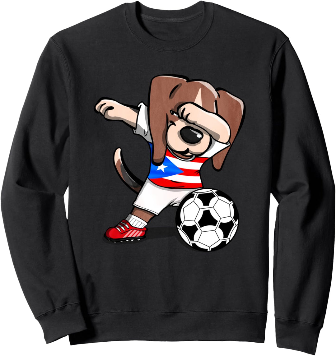 Dabbing Beagle Puerto Rico Soccer Fans Jersey Fussball Lover Sweatshirt