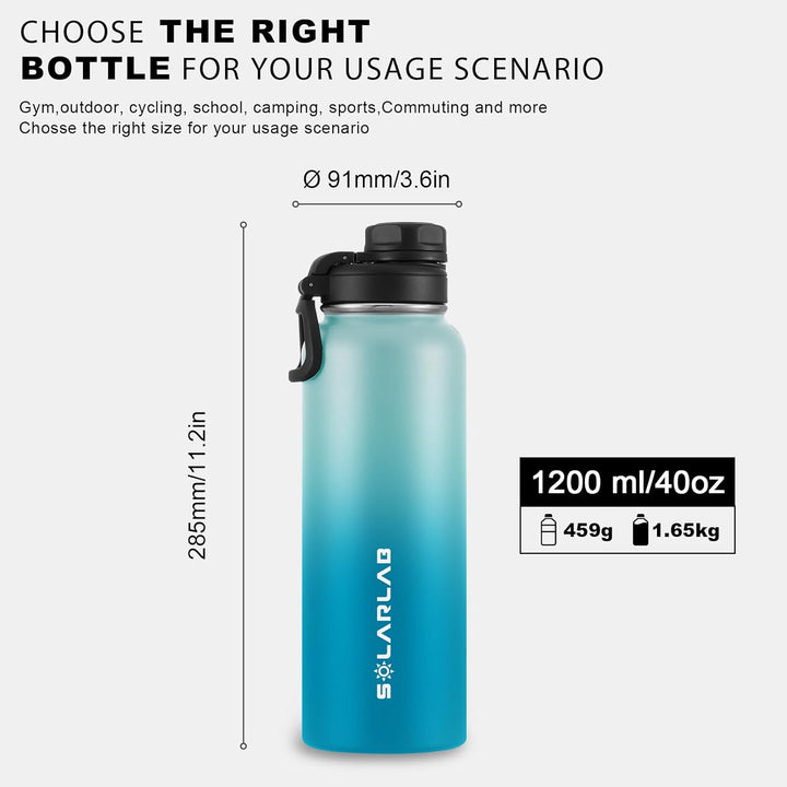 SOLARLAB Trinkflasche edelstahl - Thermoflasche Isolierflasche Thermoskanne 1l für heisse und kalte