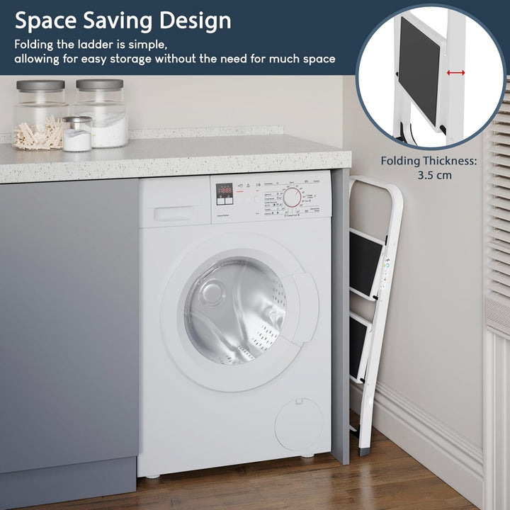 Home Vida Leiter mit 2 Stufen, Stahl, tragbar, klappbar, robust, 2 Stufen