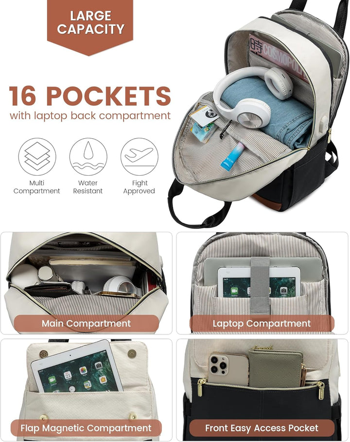 LOVEVOOK Rucksack Damen Gross, 17 Zoll Laptop Schulrucksack Teenager mit Laptopfach, Wasserdicht Rei
